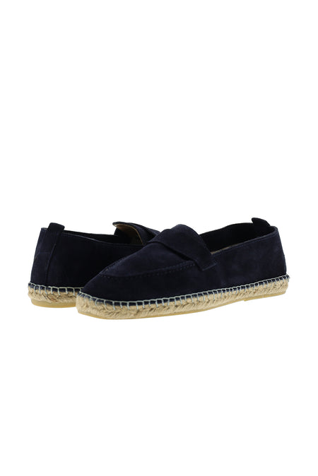 Orta Lacivert Süet Deri Loafer Espadril Ayakkabı