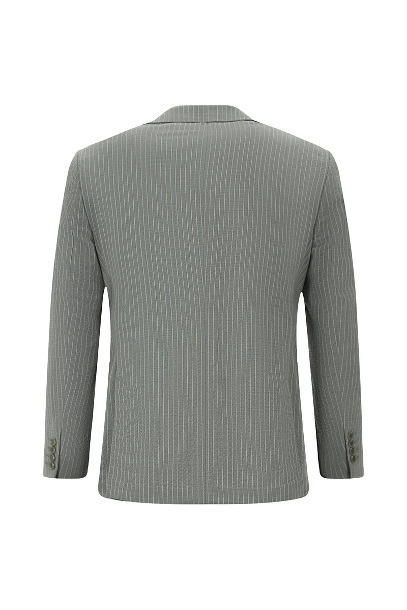 Orta Füme Super Slim Fit Ekstra Dar Kesim Yünlü Çizgili Spor Ceket