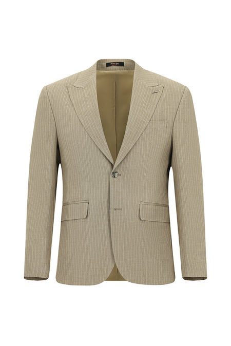 Orta Vizon Slim Fit Dar Kesim Klasik Çizgili Keten Karışımlı Ceket