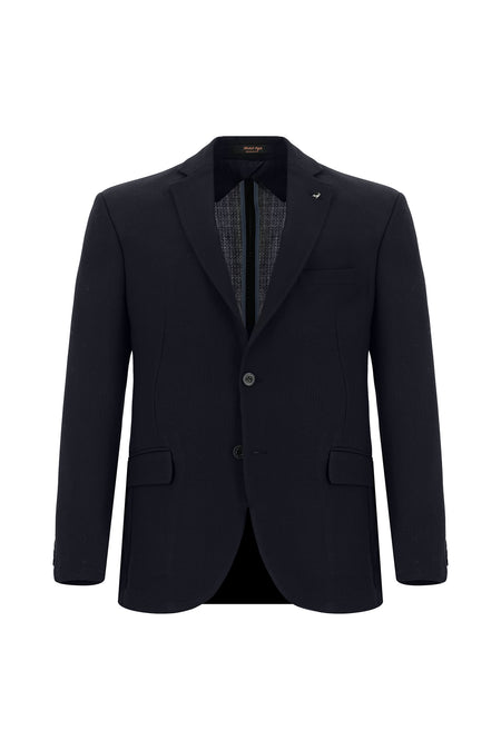 Koyu Lacivert Slim Fit Dar Kesim Yünlü Klasik Ceket