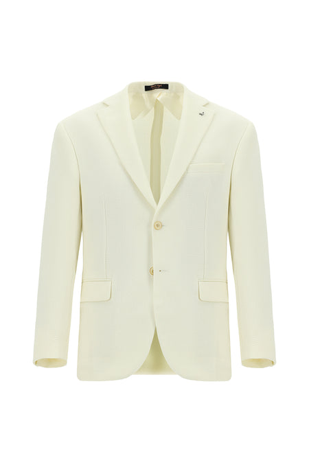 Krem Slim Fit Dar Kesim Yünlü Klasik Ceket