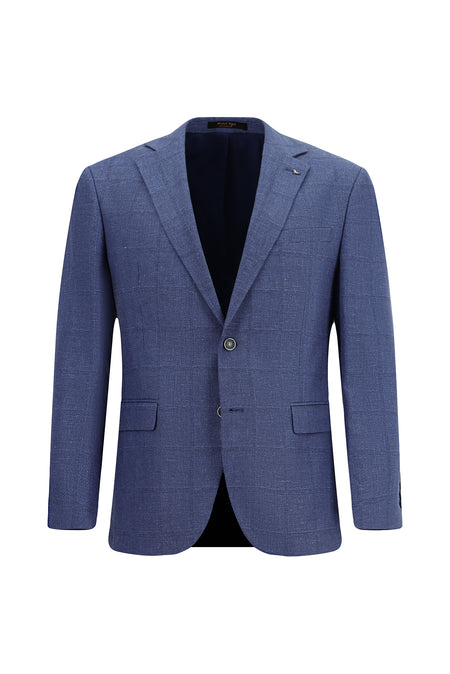 Orta Lacivert Super Slim Fit Ekstra Dar Kesim Klasik Pamuklu Keten Ceket