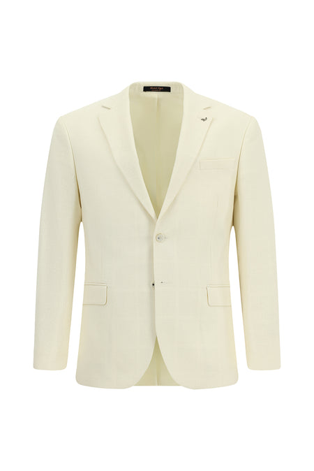 Krem Super Slim Fit Ekstra Dar Kesim Klasik Pamuklu Keten Ceket