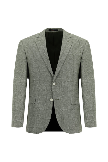 Orman Yeşili Super Slim Fit Ekstra Dar Kesim Klasik Pamuklu Keten Ceket