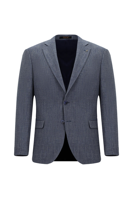 Açık Lacivert Regular Fit Keten Karışımlı Desenli Ceket