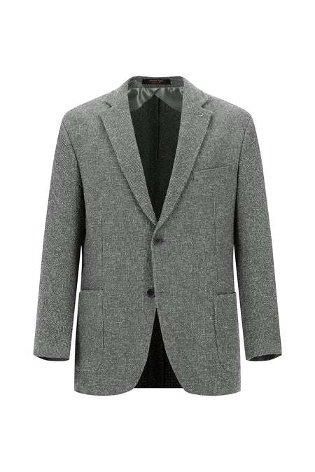 Orta Füme Relaxed Fit Rahat Kesim Desenli Gofre Ketenli Ceket