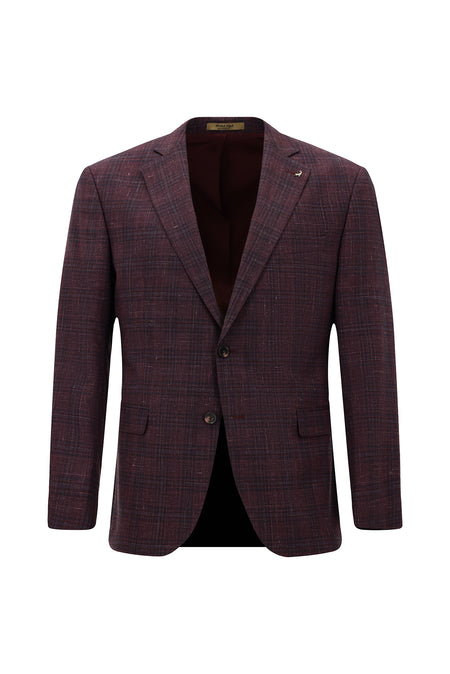 Koyu Bordo Regular Fit İtalyan Yünlü Klasik Desenli Ceket