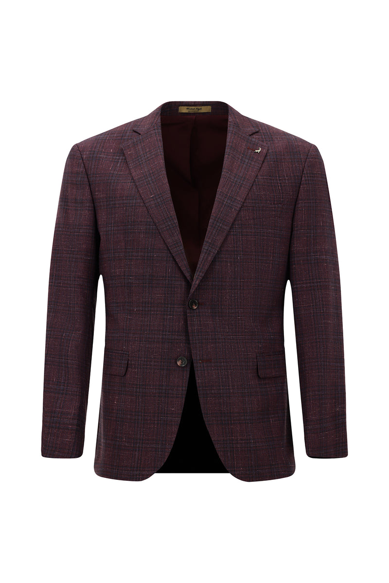 Koyu Bordo Regular Fit İtalyan Yünlü Klasik Desenli Ceket