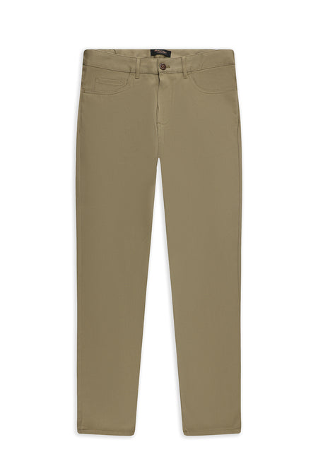 Koyu Bej Slim Fit Dar Kesim Desenli Likralı Kanvas / Chino Pantolon