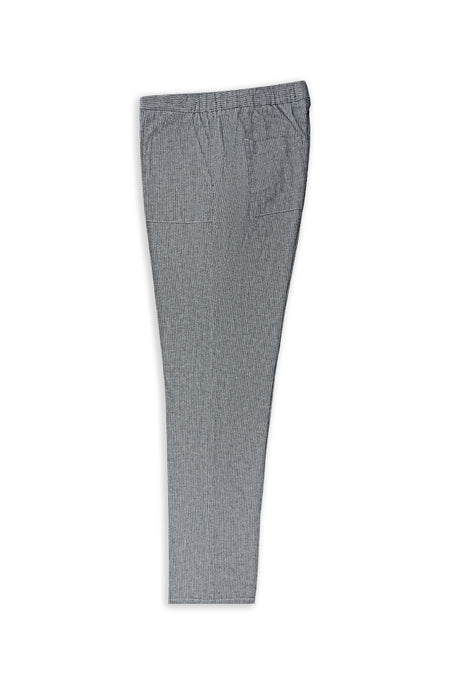 Koyu Lacivert Regular Fit Çizgili Beli Lastikli İpli Pamuklu Keten Pantolon