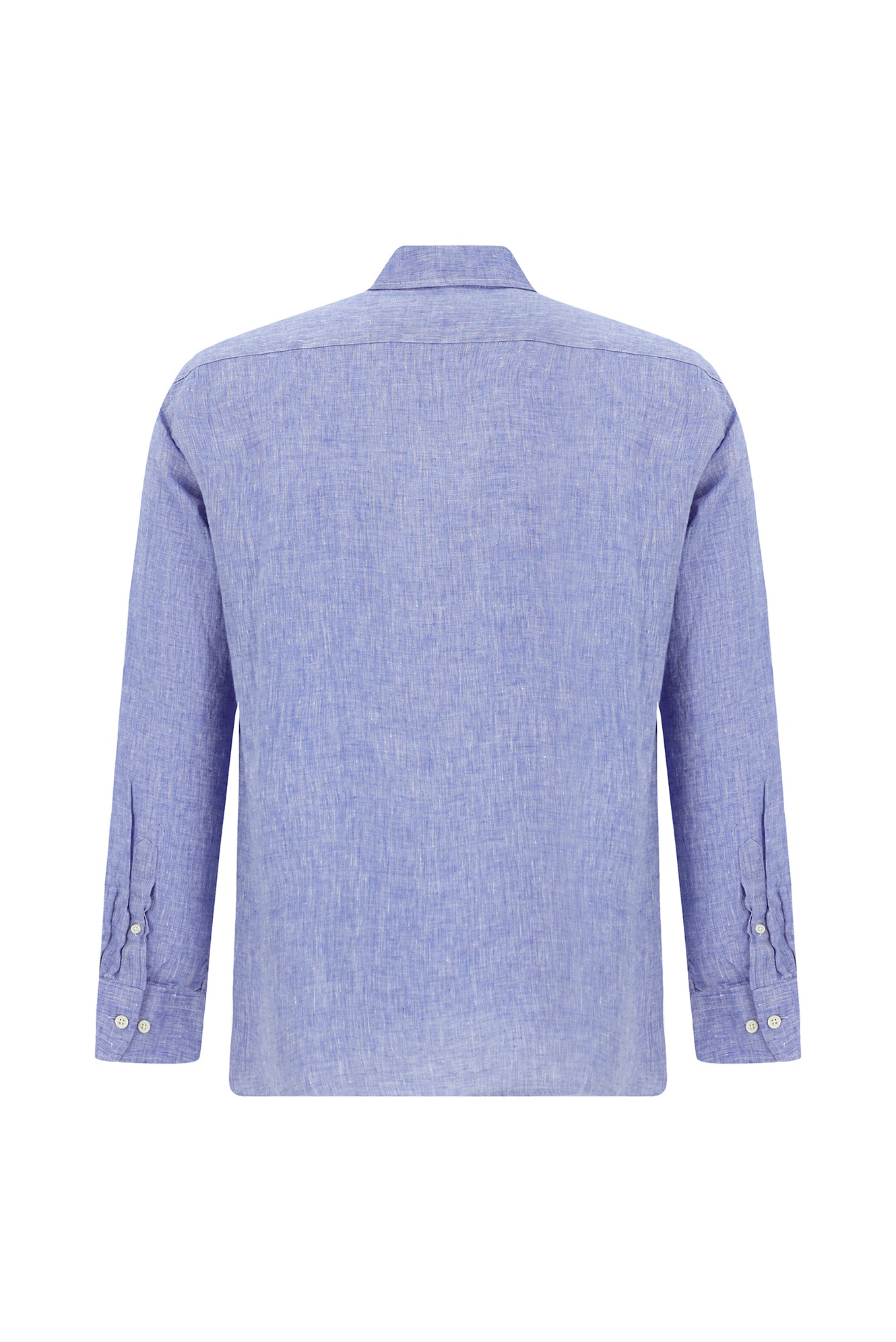 Mavi Uzun Kol Regular Fit Düğmeli Yaka Keten Gömlek