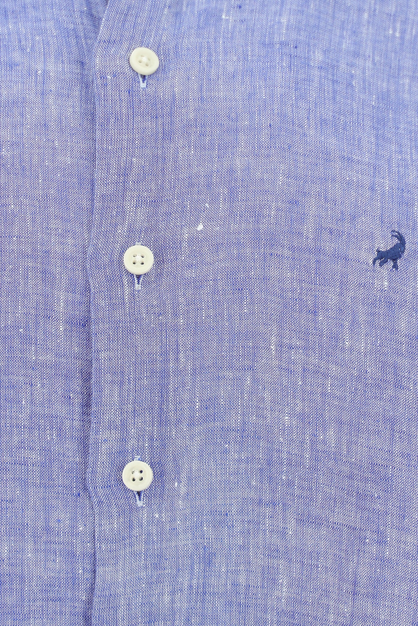 Mavi Uzun Kol Regular Fit Düğmeli Yaka Keten Gömlek