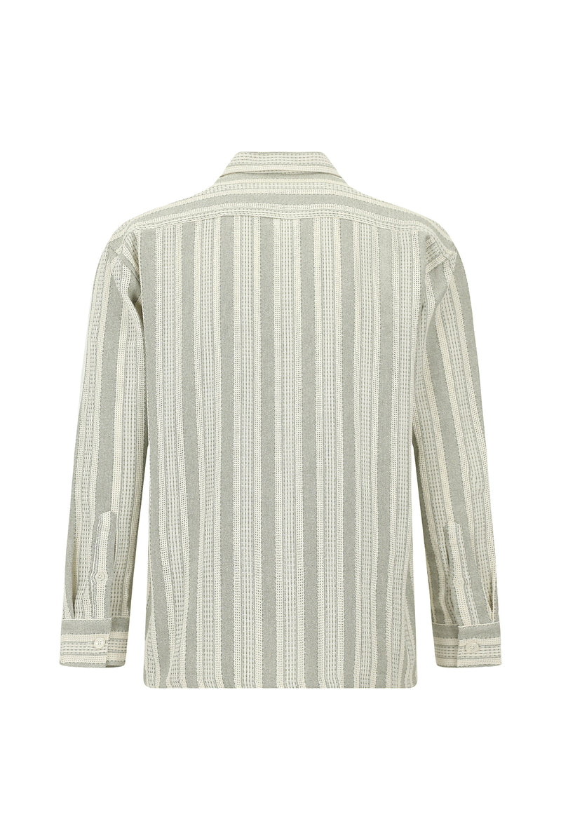 Açık Gri Uzun Kol Oversize Çizgili Spor Pamuklu Kolay Ütülenebilir Gömlek