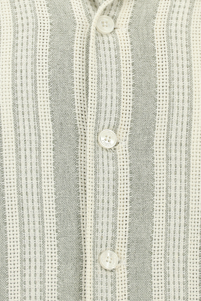 Açık Gri Uzun Kol Oversize Çizgili Spor Pamuklu Kolay Ütülenebilir Gömlek