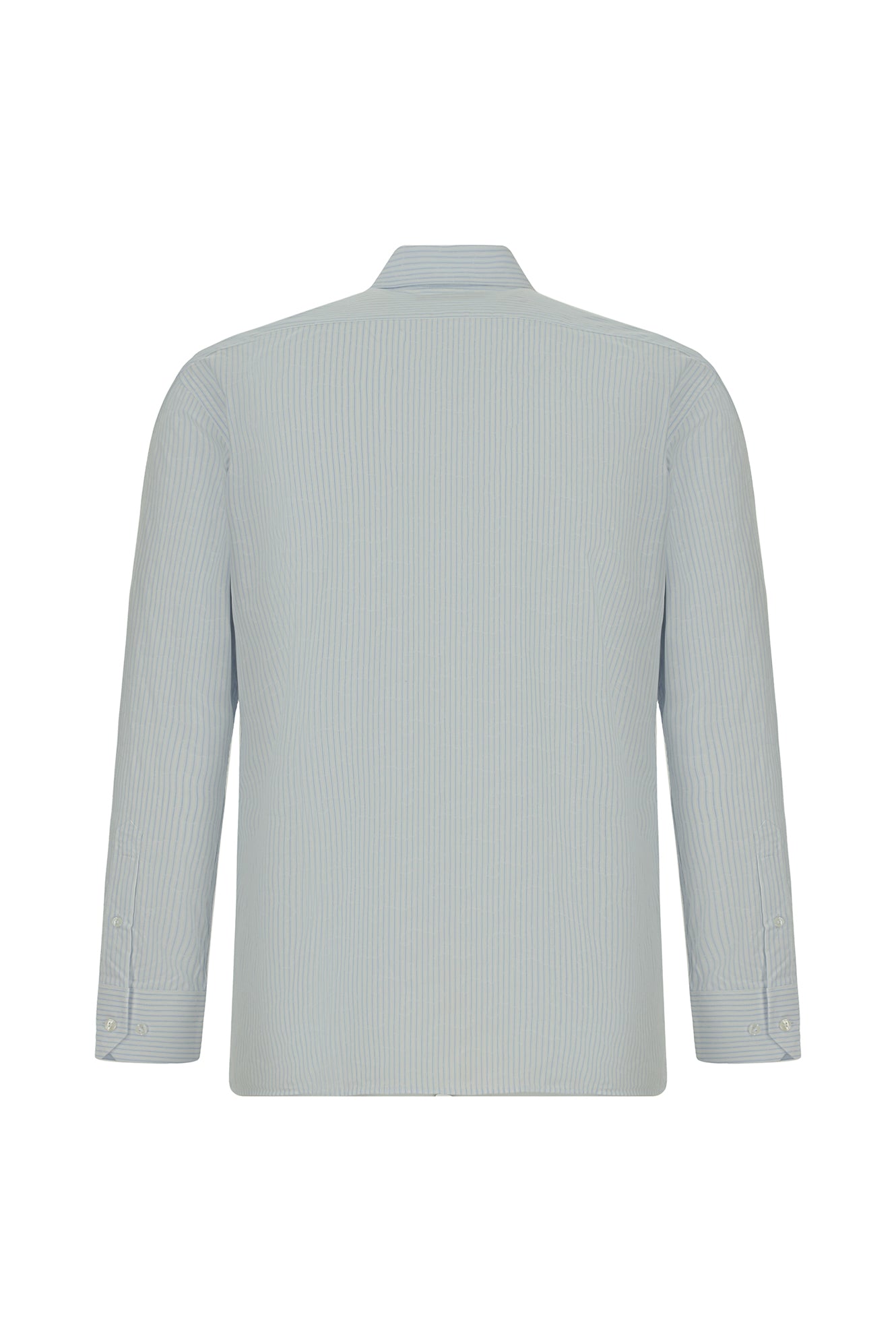 Açık Mavi Uzun Kol Slim Fit Dar Kesim Klasik Çizgili Pamuk Gömlek