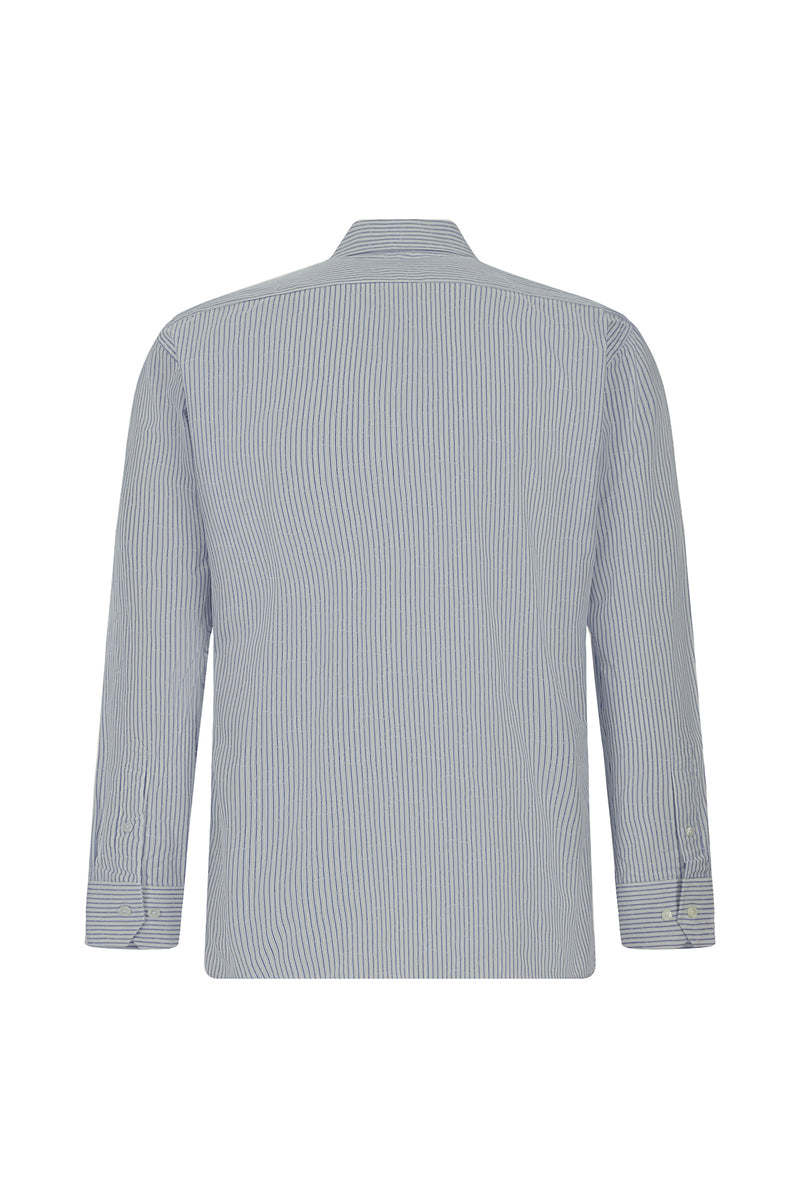 Mavi Uzun Kol Slim Fit Dar Kesim Klasik Çizgili Pamuk Gömlek