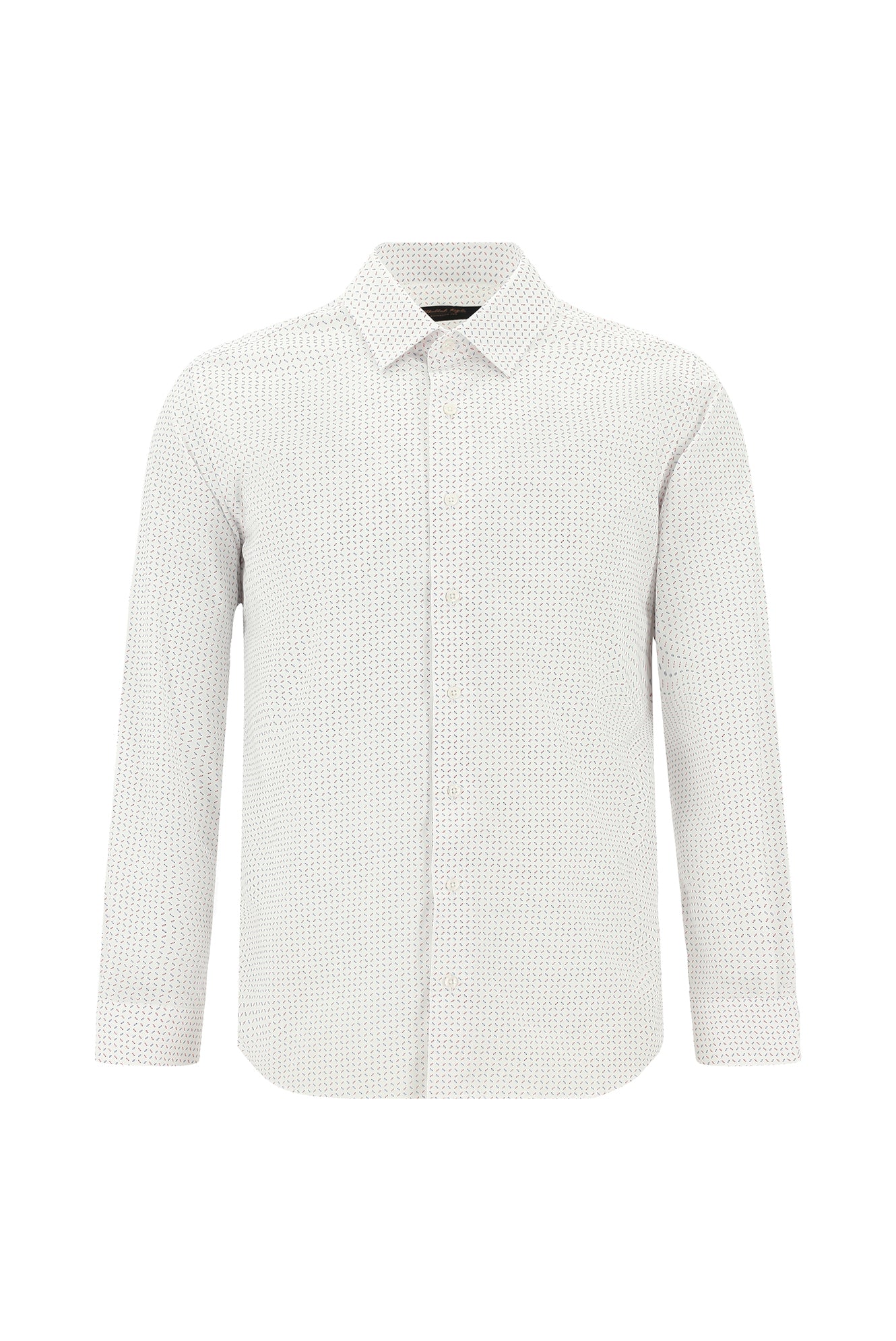 Beyaz Uzun Kol Slim Fit Dar Kesim Kolay Ütülenebilir Pamuklu Baskılı Gömlek