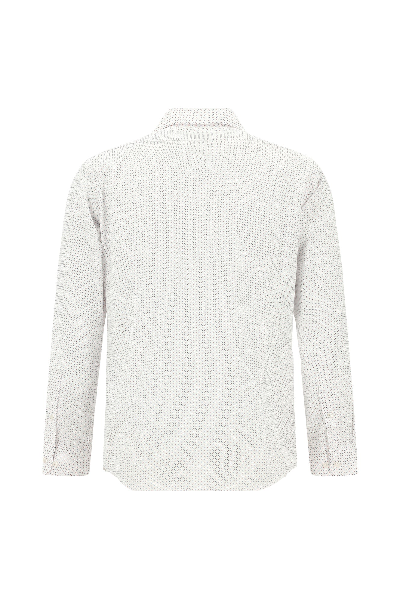 Beyaz Uzun Kol Slim Fit Dar Kesim Kolay Ütülenebilir Pamuklu Baskılı Gömlek