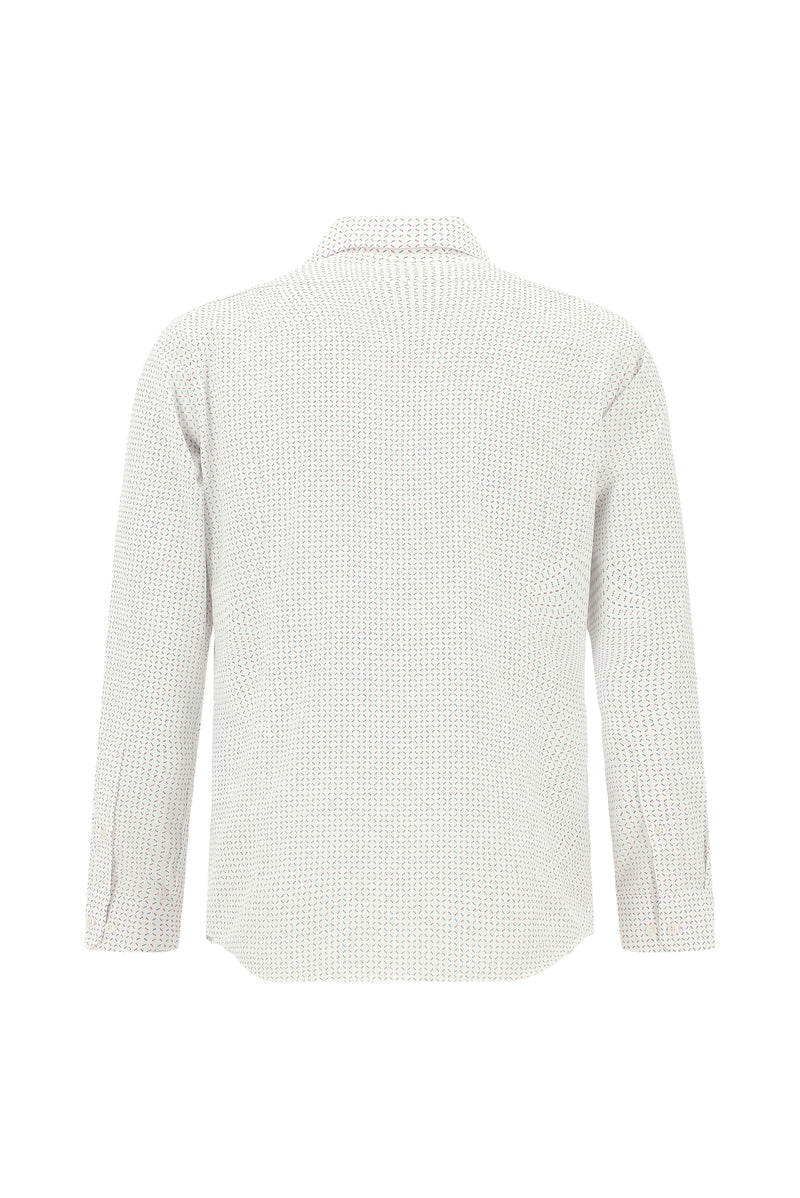Beyaz Uzun Kol Slim Fit Dar Kesim Kolay Ütülenebilir Pamuklu Baskılı Gömlek