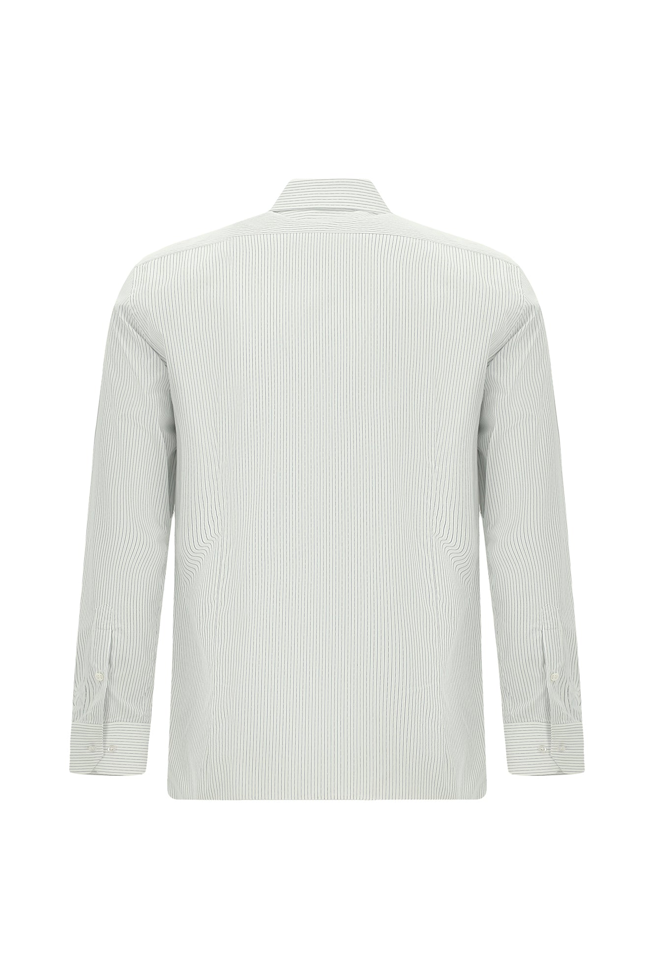 Orta Lacivert Uzun Kol Slim Fit Dar Kesim Klasik Çizgili Pamuk Gömlek