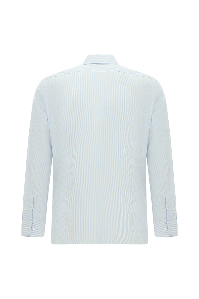 Uçuk Mavi Uzun Kol Slim Fit Dar Kesim Klasik Çizgili Lyocell Gömlek