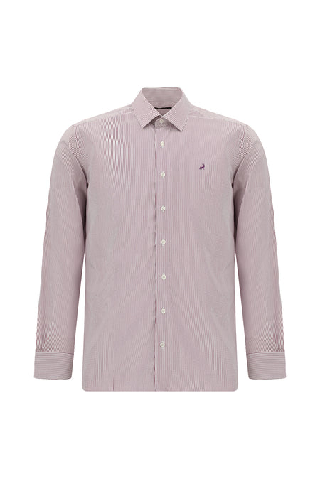Açık Bordo Uzun Kol Slim Fit Dar Kesim Klasik Çizgili Lyocell Gömlek