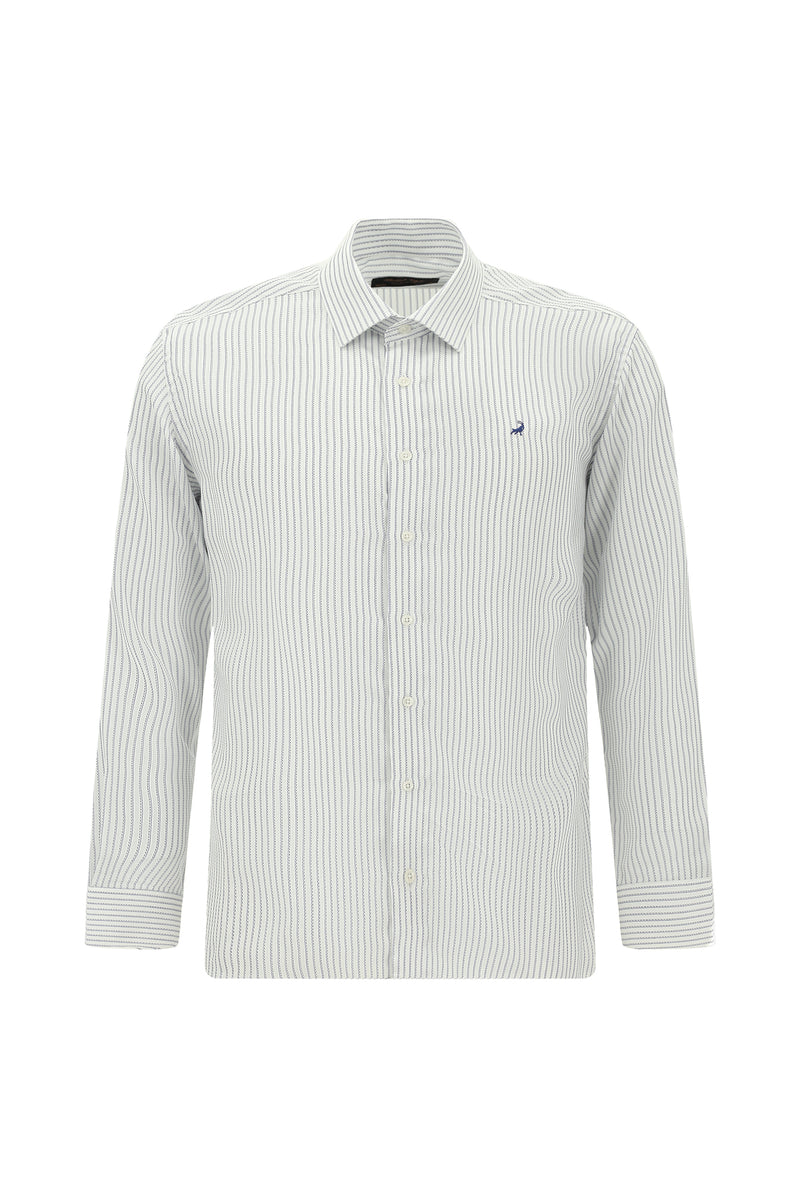 Koyu Lacivert Uzun Kol Slim Fit Dar Kesim Klasik Çizgili Lyocell Gömlek