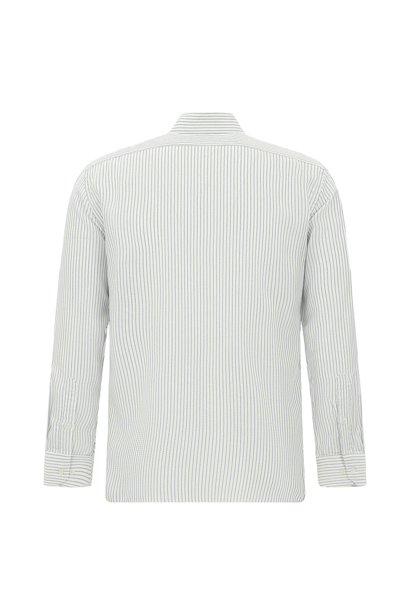 Koyu Lacivert Uzun Kol Slim Fit Dar Kesim Klasik Çizgili Lyocell Gömlek