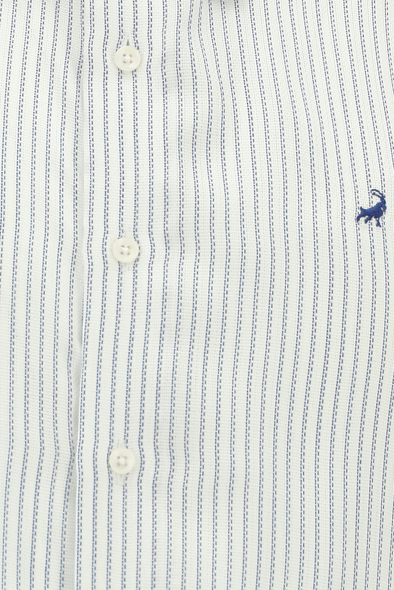 Koyu Lacivert Uzun Kol Slim Fit Dar Kesim Klasik Çizgili Lyocell Gömlek