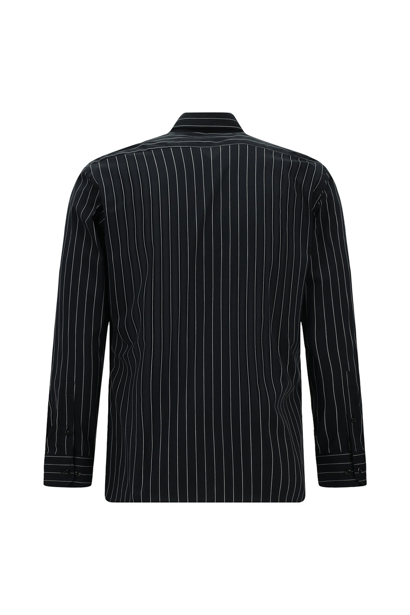 Siyah Flex Suit Uzun Kol Slim Fit Dar Kesim Pamuklu Çizgili Gömlek