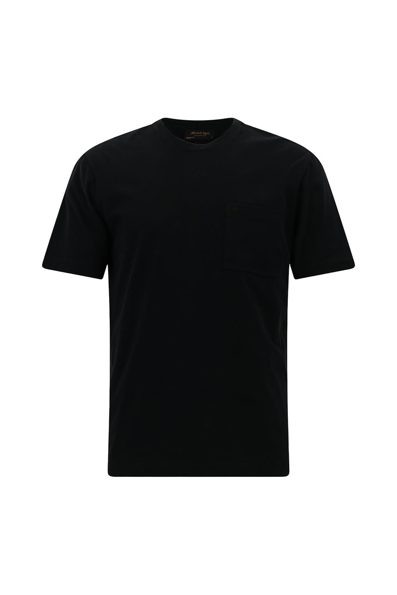 Siyah Bisiklet Yaka Regular Fit Nakışlı Pamuk T-shirt