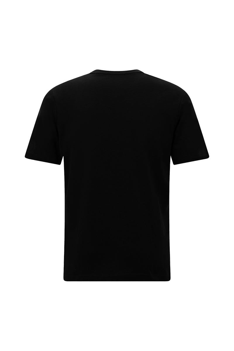 Siyah Bisiklet Yaka Regular Fit Nakışlı Pamuk T-shirt