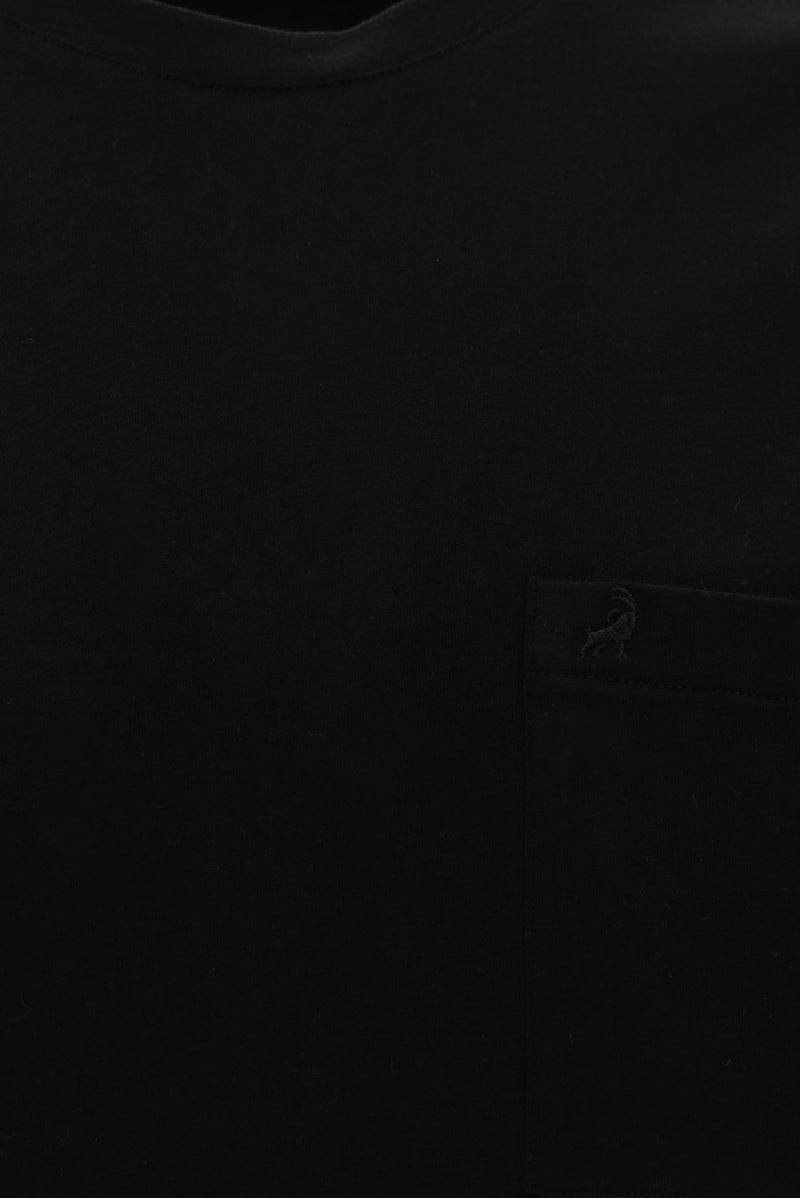 Siyah Bisiklet Yaka Regular Fit Nakışlı Pamuk T-shirt