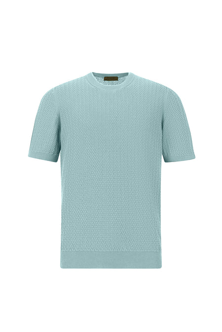 Mavi Bisiklet Yaka Regular Fit Desenli Pamuk İtalyan Triko T-shirt