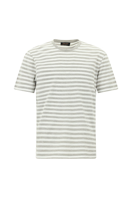 Küf Yeşili Bisiklet Yaka Regular Fit Pamuk Nakışlı Çizgili T-shirt