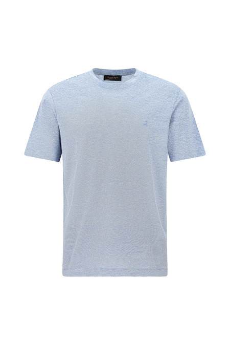 Mavi Bisiklet Yaka Regular Fit Nakışlı Pamuklu Keten Çizgili T-shirt