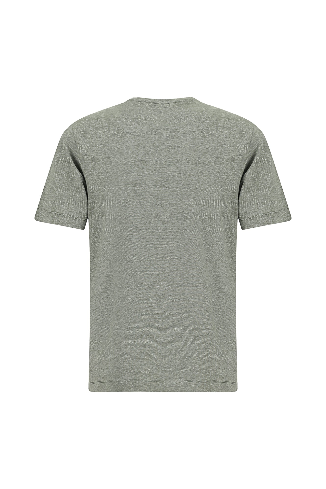 Açık Haki Bisiklet Yaka Regular Fit Nakışlı Pamuklu Keten Çizgili T-shirt