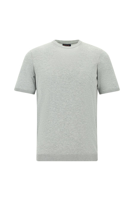Orta Gri Melanj Bisiklet Yaka Slim Fit Dar Kesim Pamuklu T-shirt