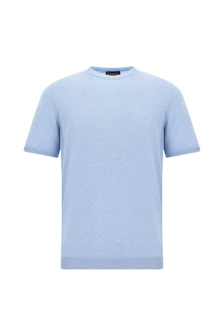 Açık Mavi Melanj Bisiklet Yaka Slim Fit Dar Kesim Pamuklu T-shirt