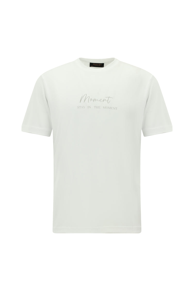 Kırık Beyaz Bisiklet Yaka Slim Fit Dar Kesim Baskılı T-shirt