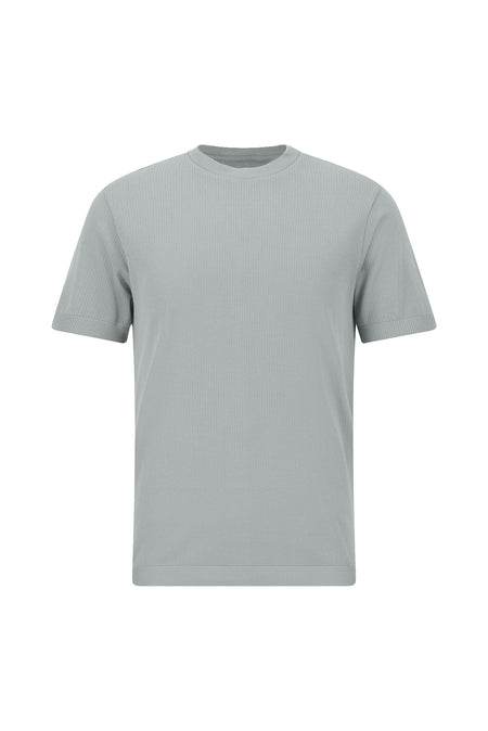 Orta Gri Bisiklet Yaka Slim Fit Dar Kesim Nakışlı Merserize Pamuk Triko T-shirt