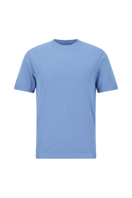 Mavi Bisiklet Yaka Slim Fit Dar Kesim Nakışlı Merserize Pamuk Triko T-shirt