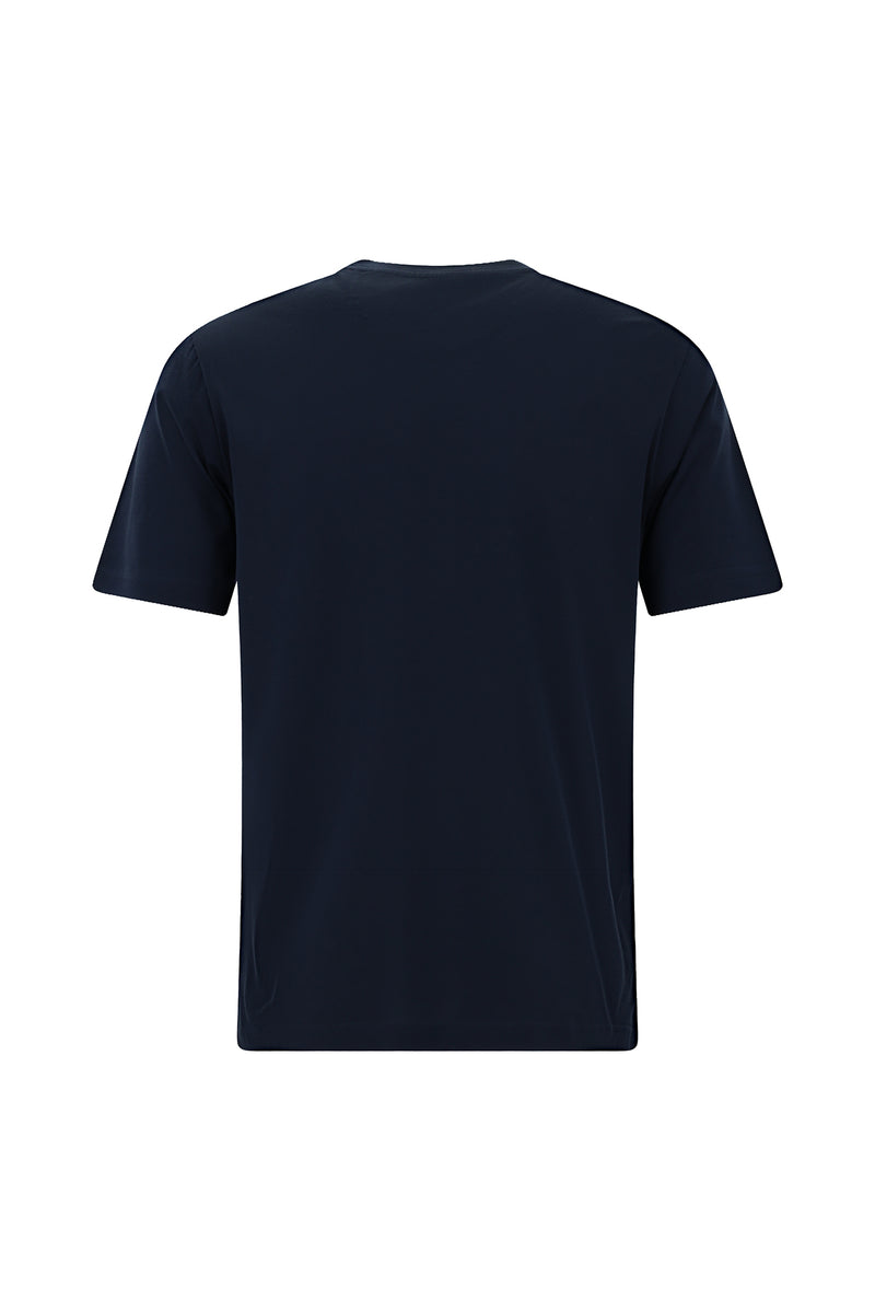 Koyu Lacivert Bisiklet Yaka Slim Fit Dar Kesim Desenli Merserize Pamuk T-shirt