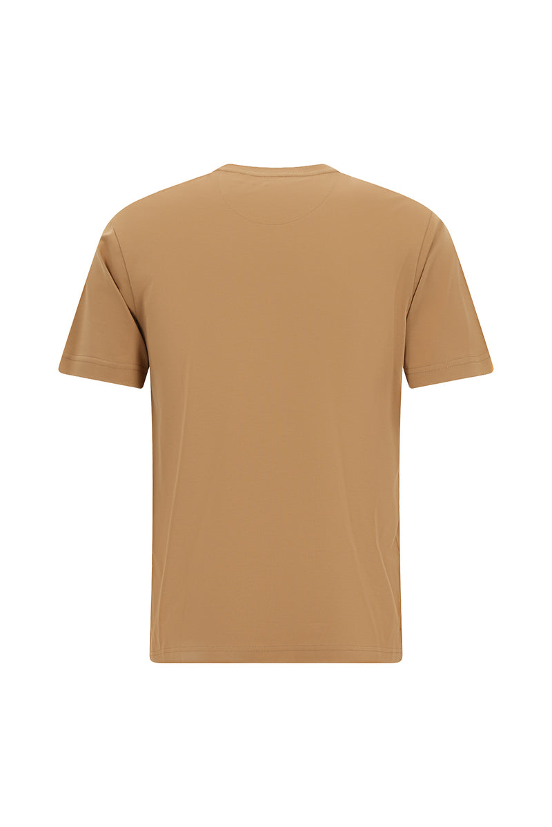 Koyu Bej Bisiklet Yaka Slim Fit Dar Kesim Desenli Merserize Pamuk T-shirt