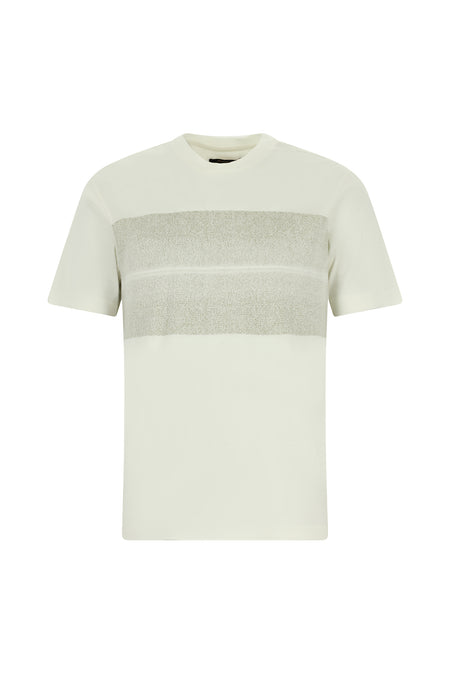 Kırık Beyaz Bisiklet Yaka Slim Fit Dar Kesim Desenli Merserize Pamuk T-shirt