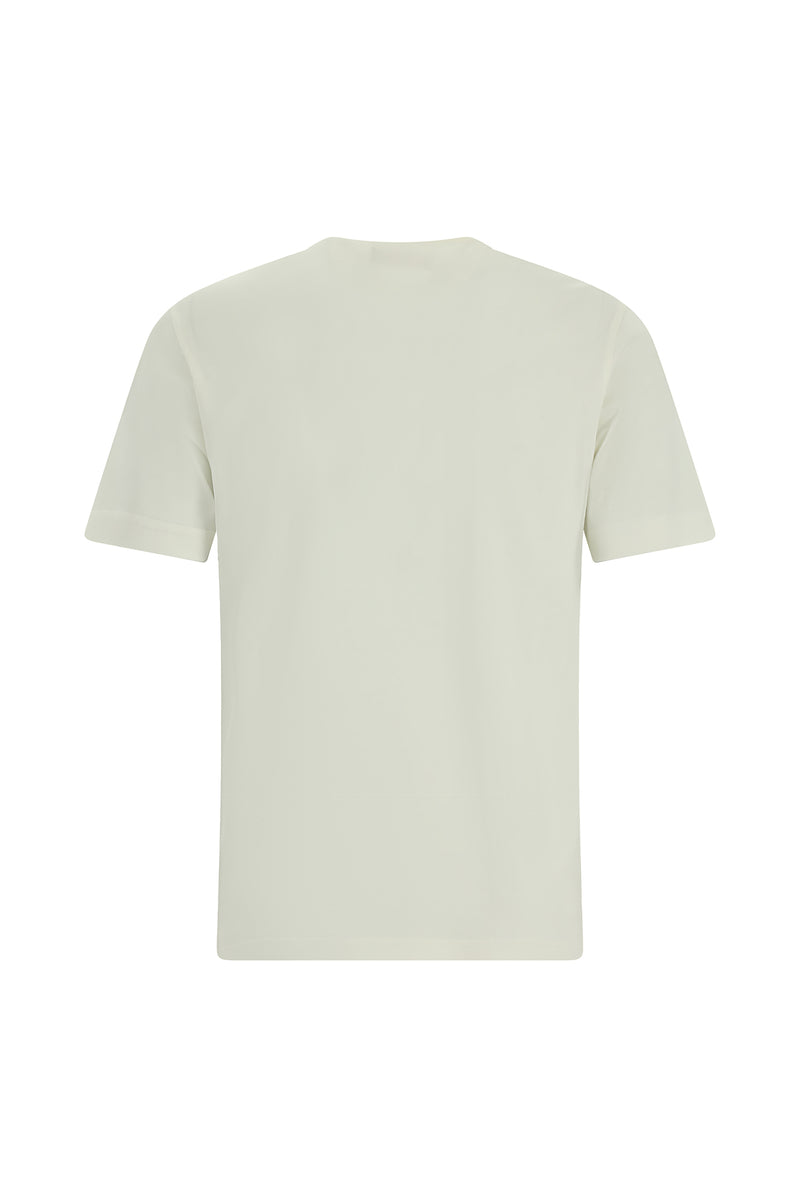 Kırık Beyaz Bisiklet Yaka Slim Fit Dar Kesim Desenli Merserize Pamuk T-shirt