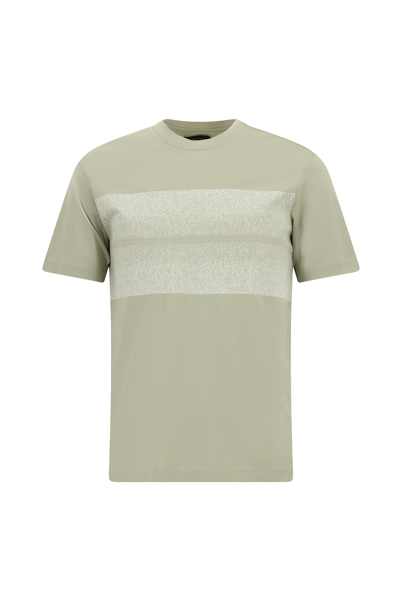 Küf Yeşili Bisiklet Yaka Slim Fit Dar Kesim Desenli Merserize Pamuk T-shirt