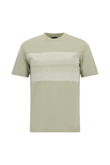 Küf Yeşili Bisiklet Yaka Slim Fit Dar Kesim Desenli Merserize Pamuk T-shirt