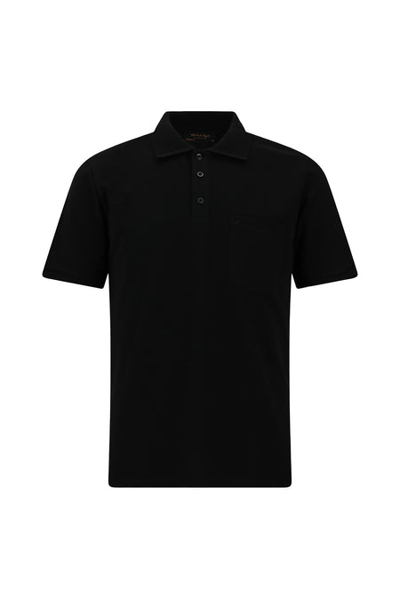 Siyah Regular Fit Nakışlı Cepli Pamuk Kıvrılmaz Polo Yaka T-shirt