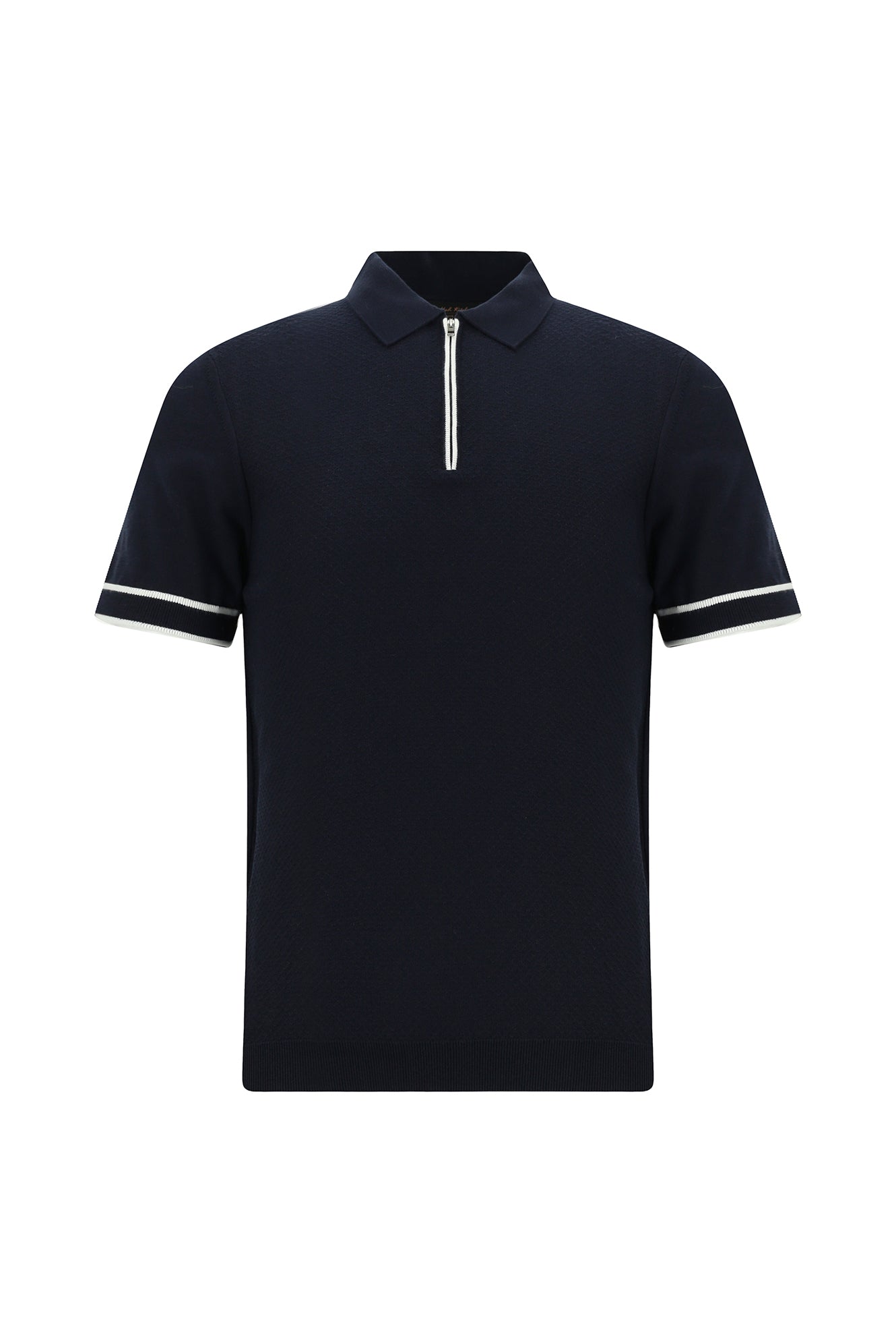 Orta Lacivert Regular Fit Fermuarlı Desenli Pamuklu Polo Yaka Triko T-shirt